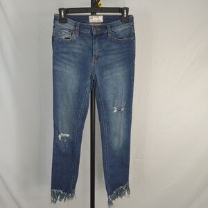 Free People Distressed Skinny Jeans Raw Fray Hem Women Size 25 Boho Stretch